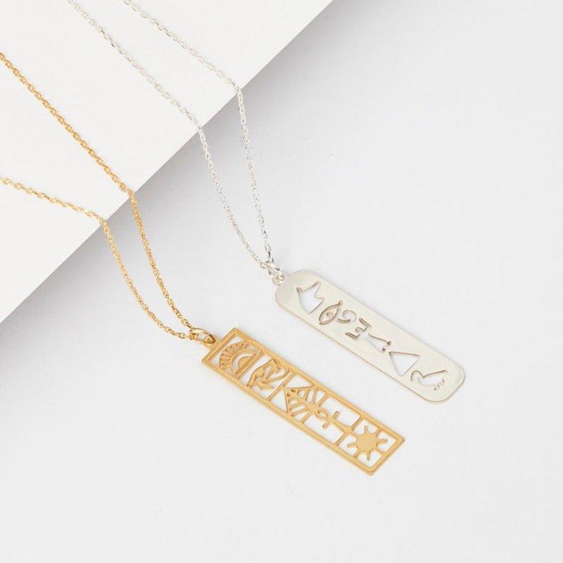 Collier pendentif égyptien plat symboles plaqué or / argent
