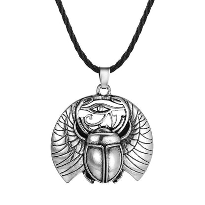 Collier pendentif égyptien scarabée plaqué argent / bronze