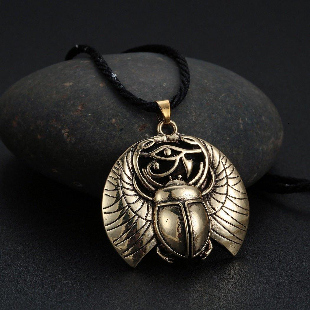 Collier pendentif égyptien scarabée plaqué argent / bronze - MonPendentif