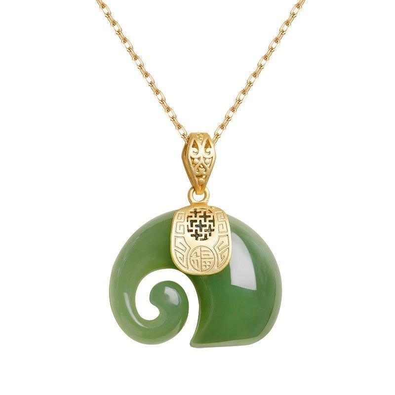 Collier pendentif éléphant Hetian plaqué or - MonPendentif