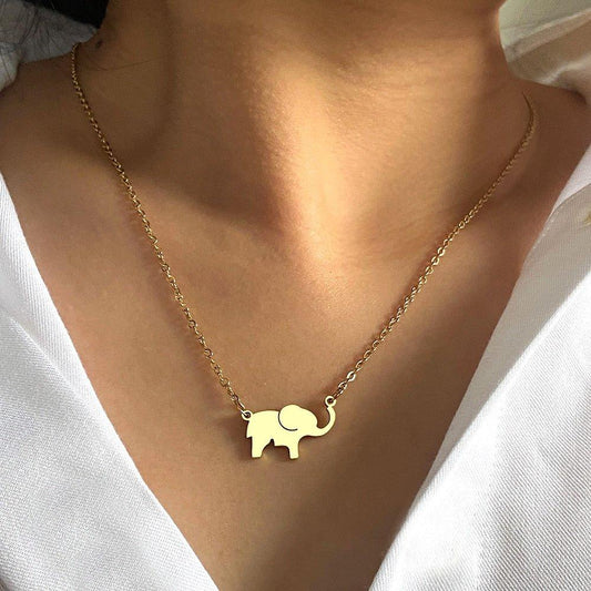 Collier pendentif éléphant plat minimaliste plaqué or / argent
