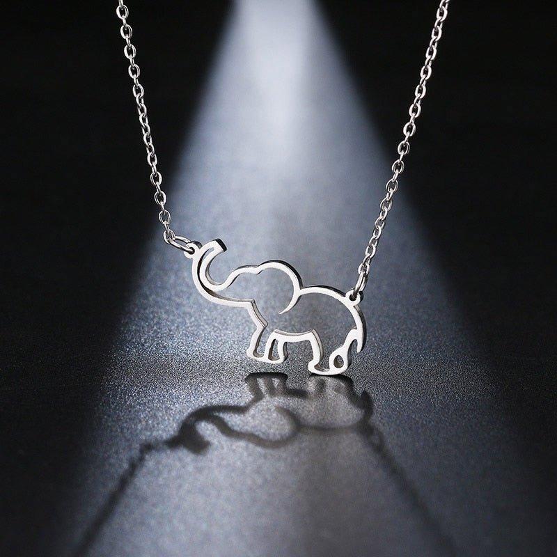 Collier pendentif éléphant plat origami plaqué or / argent - MonPendentif