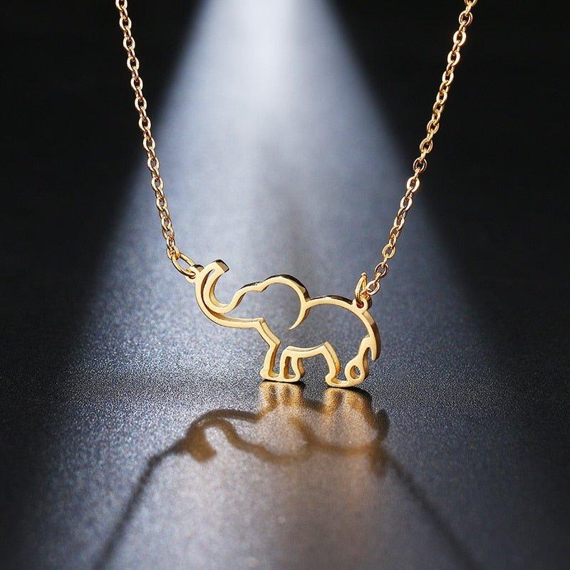 Collier pendentif éléphant plat origami plaqué or / argent - MonPendentif