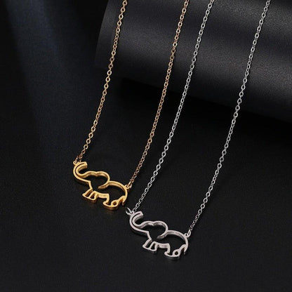 Collier pendentif éléphant plat origami plaqué or / argent