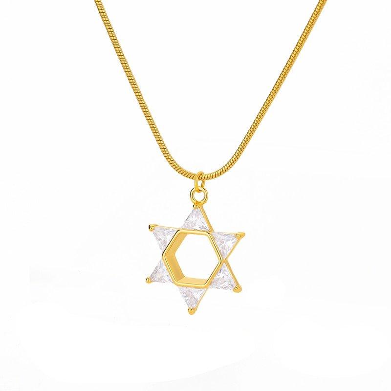 Collier pendentif étoile de David avec les branches en cristal plaqué or / argent - MonPendentif