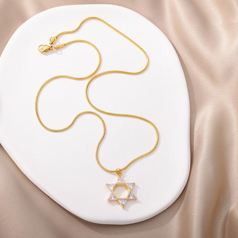 Collier pendentif étoile de David avec les branches en cristal plaqué or / argent