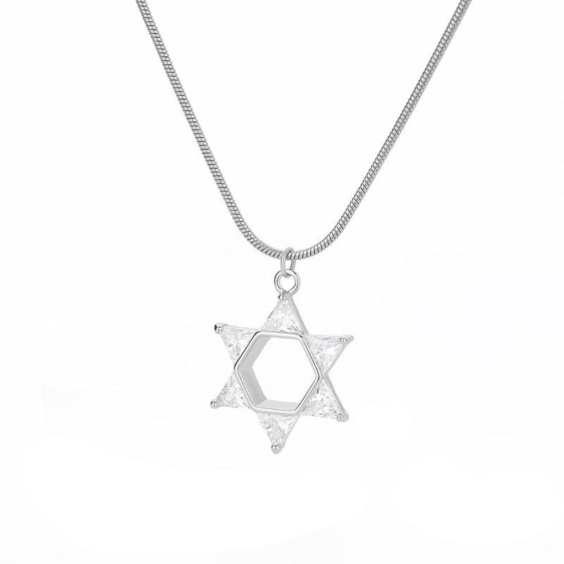 Collier pendentif étoile de David avec les branches en cristal plaqué or / argent - MonPendentif
