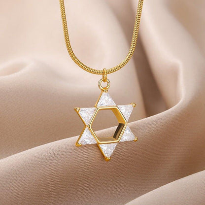 Collier pendentif étoile de David avec les branches en cristal plaqué or / argent