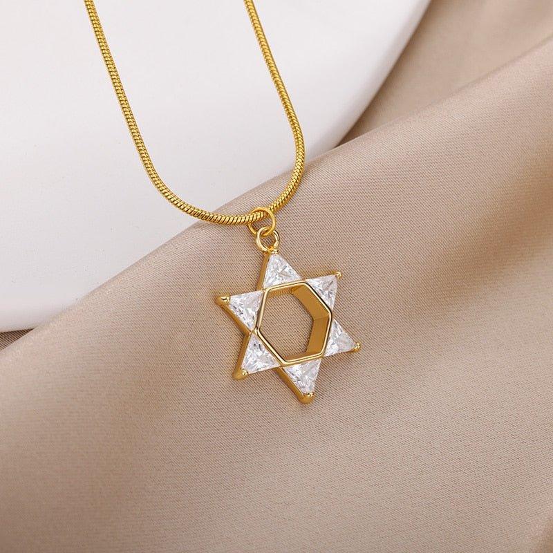 Collier pendentif étoile de David avec les branches en cristal plaqué or / argent