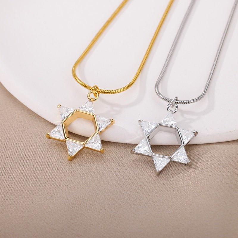 Collier pendentif étoile de David avec les branches en cristal plaqué or / argent