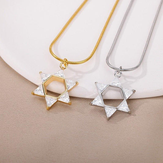 Collier pendentif étoile de David avec les branches en cristal plaqué or / argent