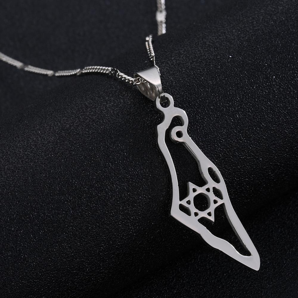 Collier pendentif étoile de David carte d'Israël plaqué or / argent