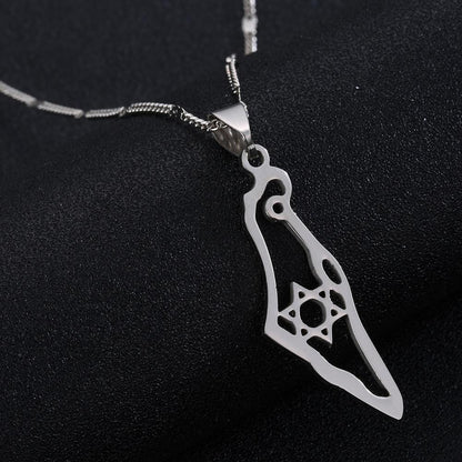 Collier pendentif étoile de David carte d'Israël plaqué or / argent