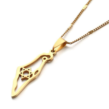 Collier pendentif étoile de David carte d'Israël plaqué or / argent