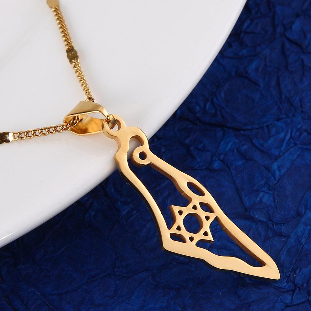 Collier pendentif étoile de David carte d'Israël plaqué or / argent
