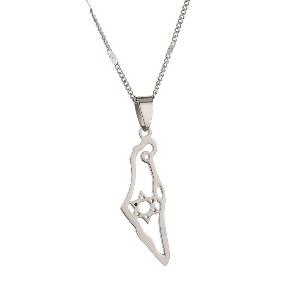 Collier pendentif étoile de David carte d'Israël plaqué or / argent - MonPendentif