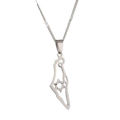 Collier pendentif étoile de David carte d'Israël plaqué or / argent - MonPendentif