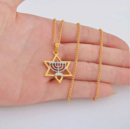 Collier pendentif étoile de David chandelier ménorah