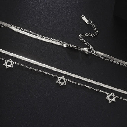Collier pendentif étoile de David double couche ras de cou plaqué or / argent