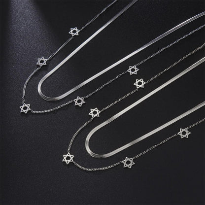 Collier pendentif étoile de David double couche ras de cou plaqué or / argent