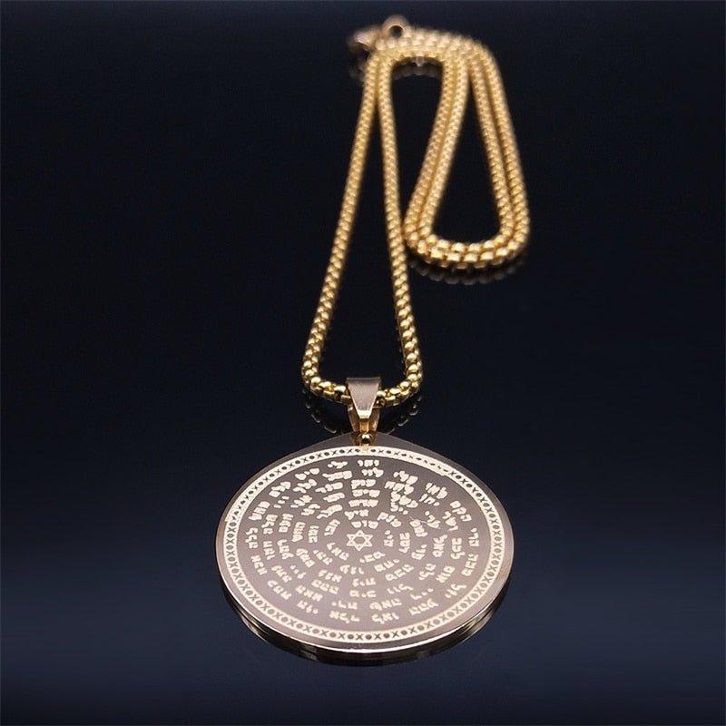 Collier pendentif étoile de David gravé sur médaillon plaqué or / argent / noir
