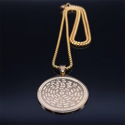 Collier pendentif étoile de David gravé sur médaillon plaqué or / argent / noir