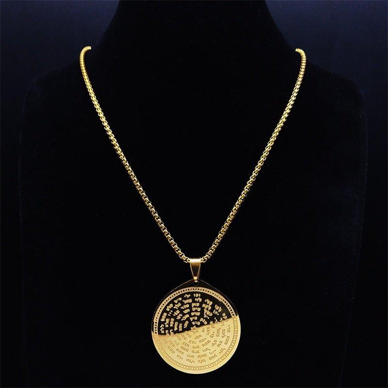 Collier pendentif étoile de David gravé sur médaillon plaqué or / argent / noir