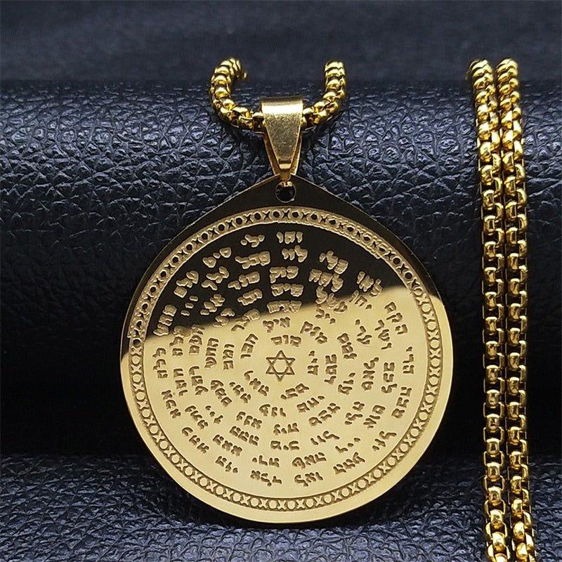 Collier pendentif étoile de David gravé sur médaillon plaqué or / argent / noir - MonPendentif