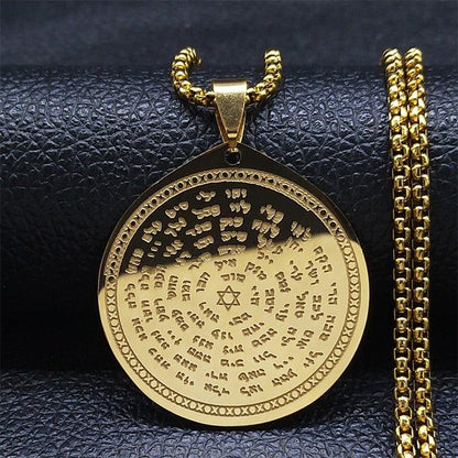 Collier pendentif étoile de David gravé sur médaillon plaqué or / argent / noir - MonPendentif