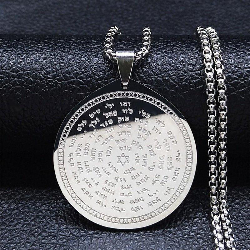 Collier pendentif étoile de David gravé sur médaillon plaqué or / argent / noir - MonPendentif