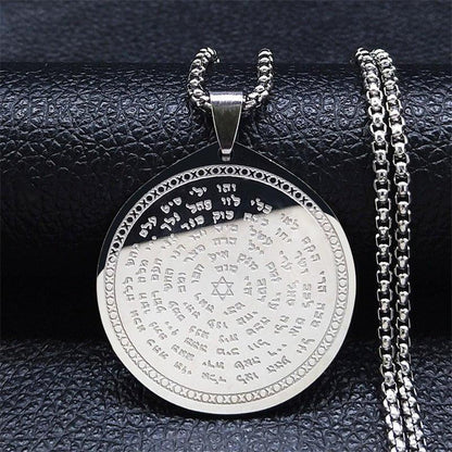 Collier pendentif étoile de David gravé sur médaillon plaqué or / argent / noir - MonPendentif