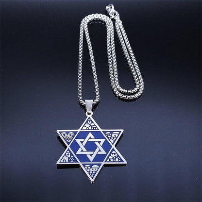 Collier pendentif étoile de David judaïca bleu
