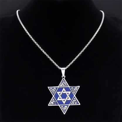 Collier pendentif étoile de David judaïca bleu