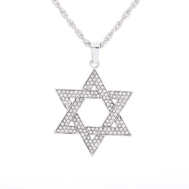 Collier pendentif étoile de David plat strassé plaqué or / argent - MonPendentif
