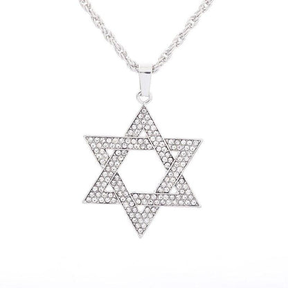 Collier pendentif étoile de David plat strassé plaqué or / argent - MonPendentif