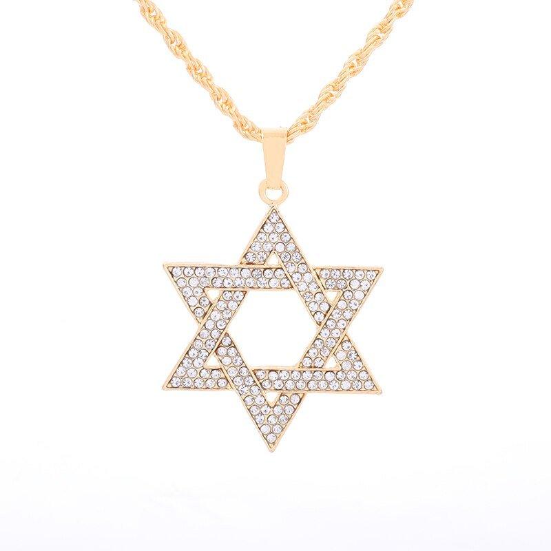 Collier pendentif étoile de David plat strassé plaqué or / argent - MonPendentif