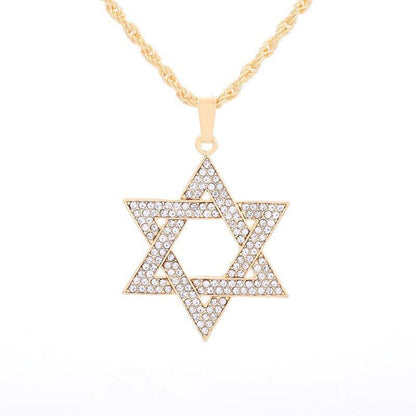 Collier pendentif étoile de David plat strassé plaqué or / argent - MonPendentif