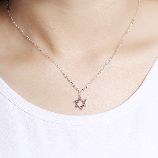 Collier pendentif étoile de David simple plaqué argent - MonPendentif