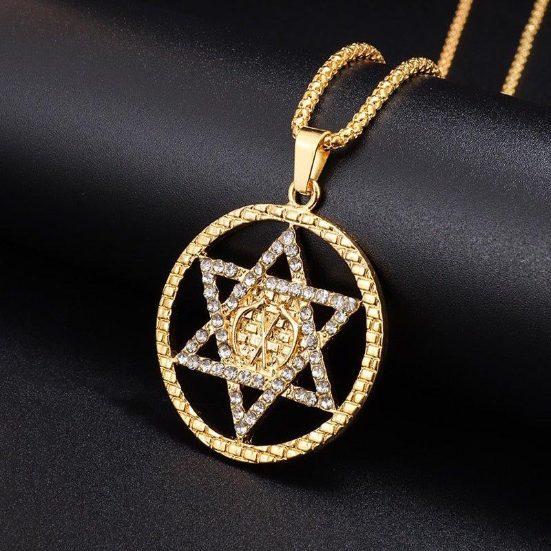 Collier pendentif étoile de David strass entourée d'un cercle - MonPendentif