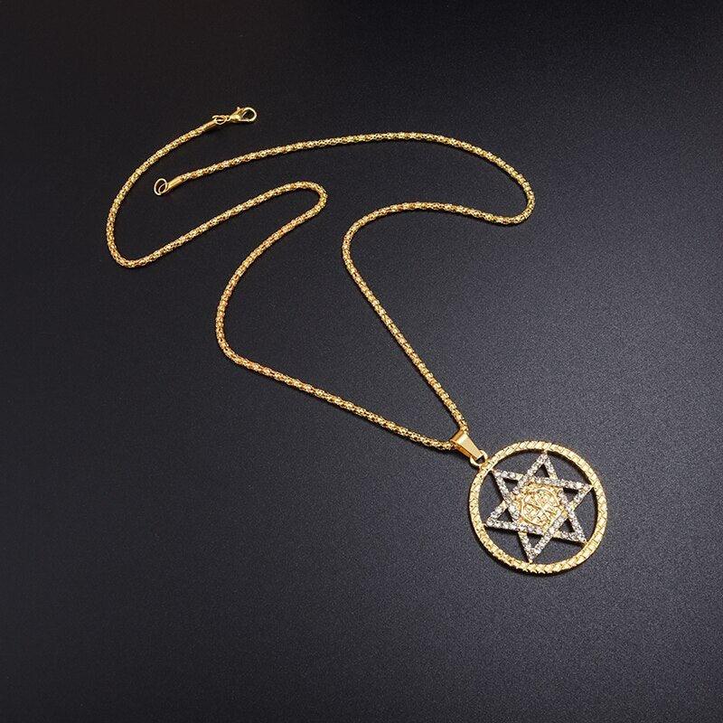 Collier pendentif étoile de David strass entourée d'un cercle