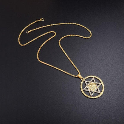 Collier pendentif étoile de David strass entourée d'un cercle
