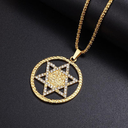 Collier pendentif étoile de David strass entourée d'un cercle