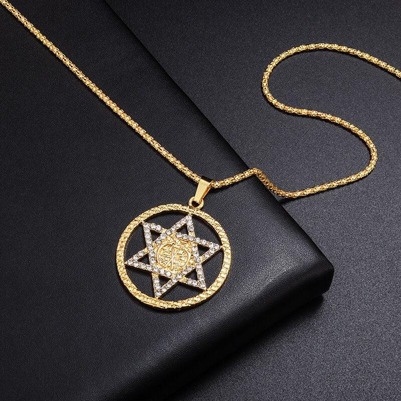Collier pendentif étoile de David strass entourée d'un cercle