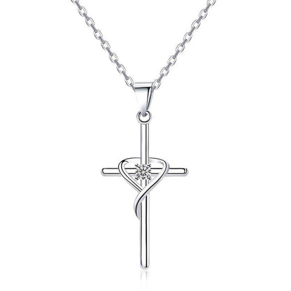 Collier pendentif fine croix porte bonheur avec strass en argent sterling 925