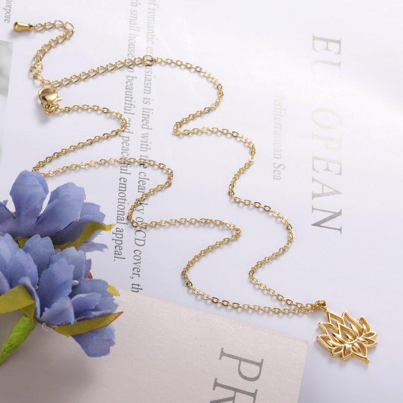 Collier pendentif fleur de lotus plat grand