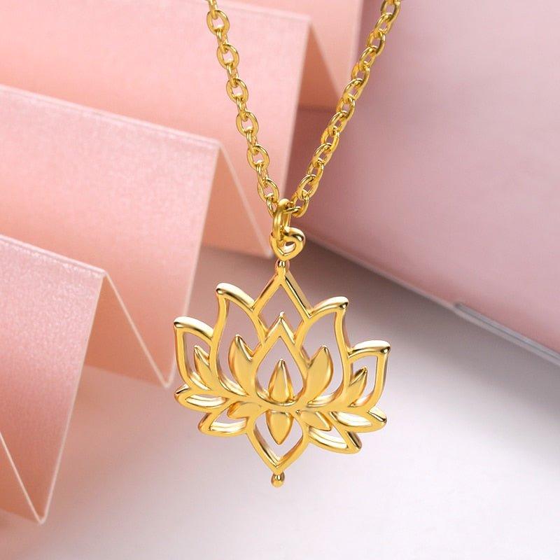 Collier pendentif fleur de lotus plat grand - MonPendentif