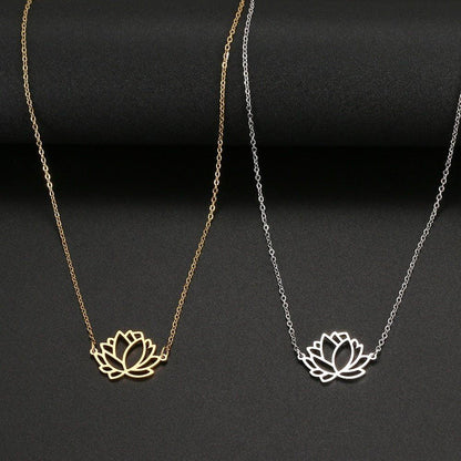 Collier pendentif fleur de lotus plat plaqué or / argent