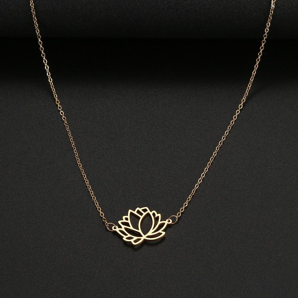 Collier pendentif fleur de lotus plat plaqué or / argent - MonPendentif