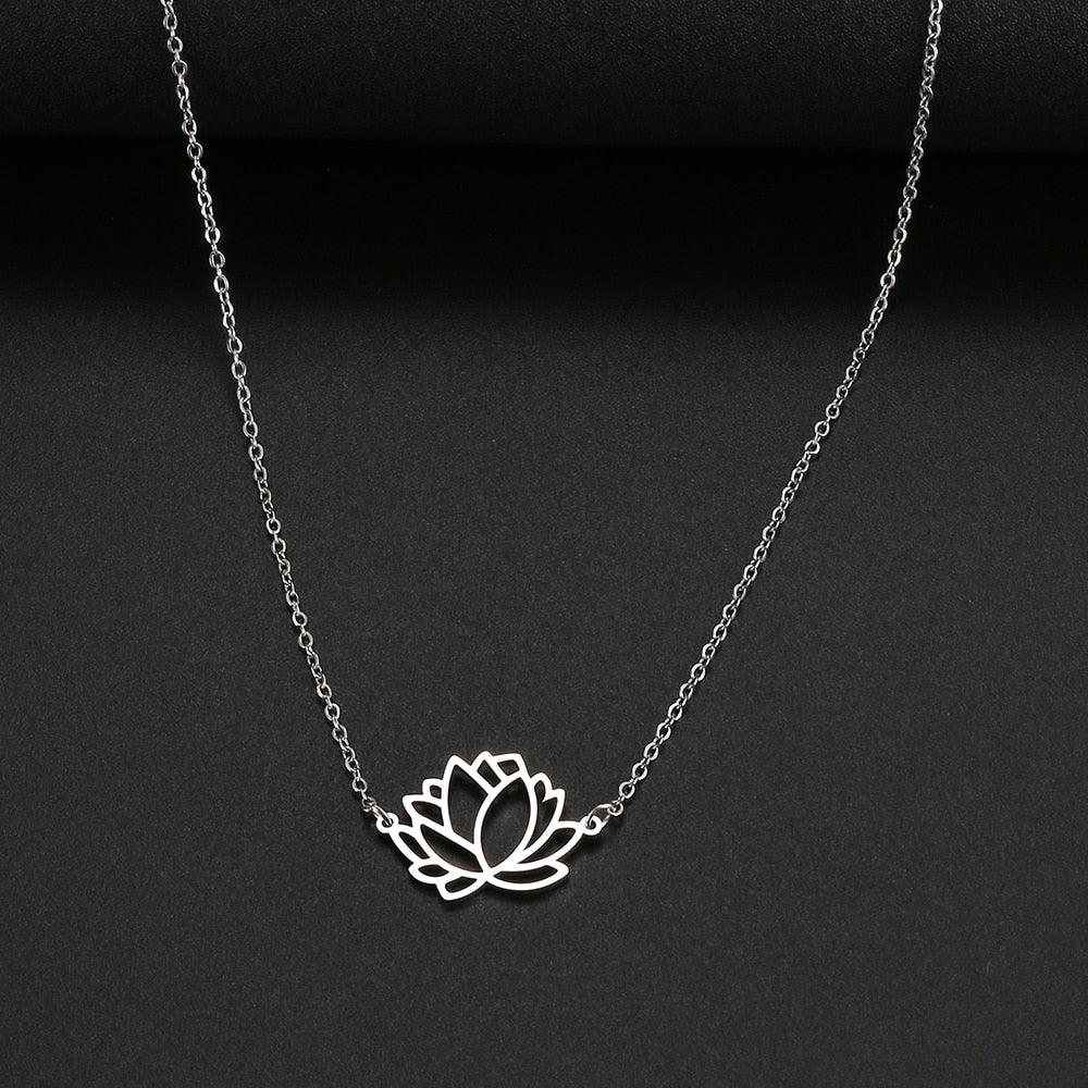 Collier pendentif fleur de lotus plat plaqué or / argent - MonPendentif