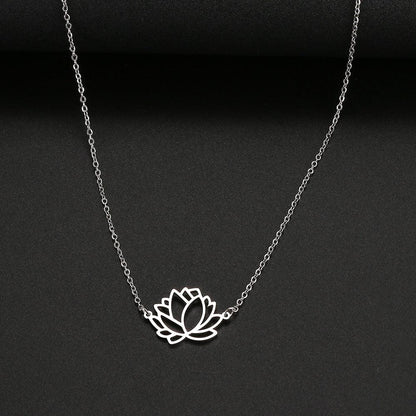 Collier pendentif fleur de lotus plat plaqué or / argent - MonPendentif